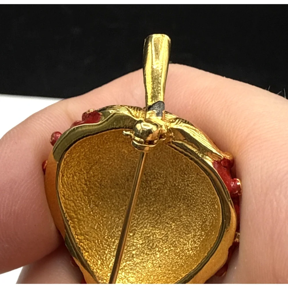 Vintage Bergere Brooch Clip On Earrings Berries Strawberry Red Gold‎ Tone READ - Picture 4 of 9